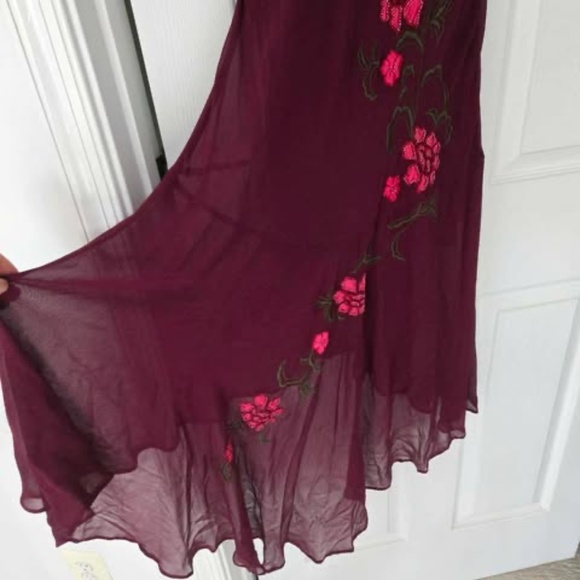 Sue wong Maroon Floral Maxi Dress 100% Silk with free pink silk shall - Picture 8 of 13
